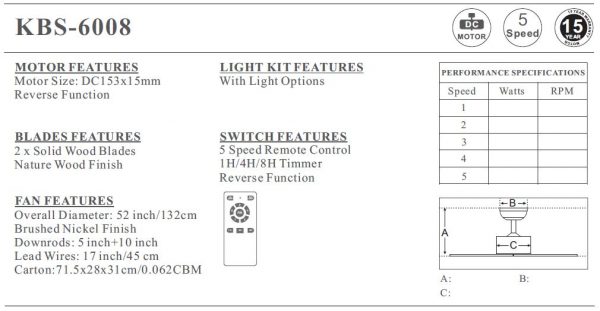 Ceiling Fan 6008 (Wood -2 Blades) 02