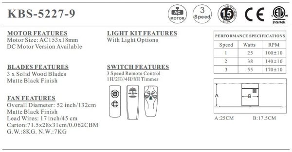 Solid Wood Ceiling Fan 06